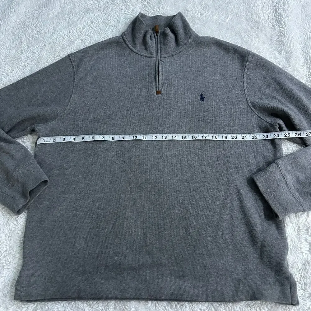 Polo Ralph Lauren Mens XL Quarter Zip Ribbed Sweater Gray Preppy Country Club